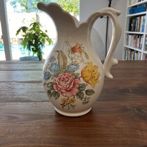 Vintage Avon Handpainted Flowers Ceramic Pitcher